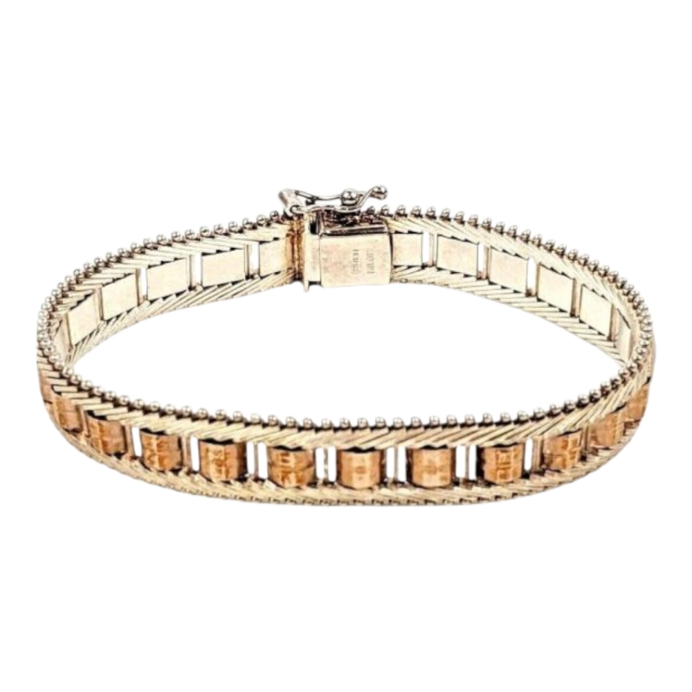MILOR ITALY 2 TONE 925 STERLING ROSE GOLD FANCY MESH LINK BRACELET RICCIO EDGE